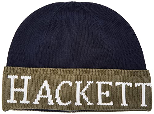 Hackett London Męska czapka beanie Heritage Knit Beanie, granatowa/zielona, jeden rozmiar