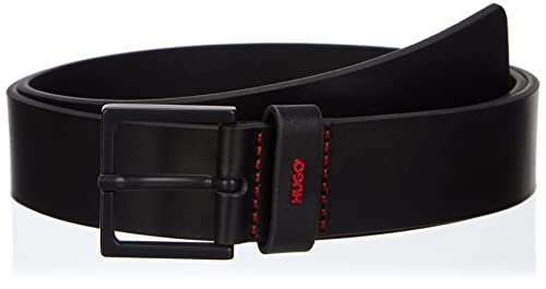 HUGO Męski pasek skórzany Giove-L Sz35 z metalowym zapięciem i metalowym napisem z logo, czarny 2, 95