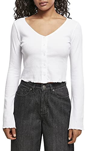 Urban Classics Damska bluza z kapturem typu cropped Rib Cardigan, biały, L