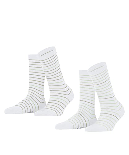 ESPRIT Fine Stripe 2-Pack skarpety damskie trwałe bawełna organiczna czarne szare plus kolory wzmocnione fantazyjny wzór z kolorowymi paskami zestaw 2 par, biały (Raw White 2100), 39-42 EU