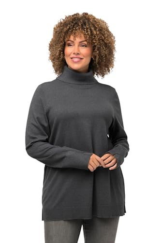 Ulla Popken Damski sweter z golfem, szerokie prążkowane ściągacze, sweter z długim rękawem, Średni szary melanż, 58-60 duże rozmiary