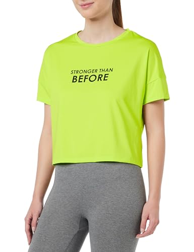 Koton Damska koszulka sportowa z krótkim rękawem z nadrukiem Crew Neck, żółty (186), XS