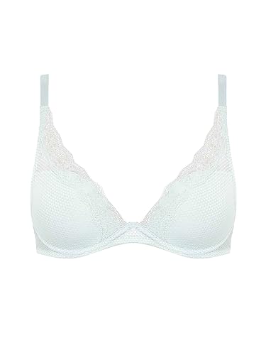 Passionata - Brooklyn biustonosz typu plunge, nowoczesne wzornictwo z graficznym tiulem, głęboki dekolt, miękkie i ultralekkie miseczki – niewidoczny pod ubraniem, niebieski, 75D