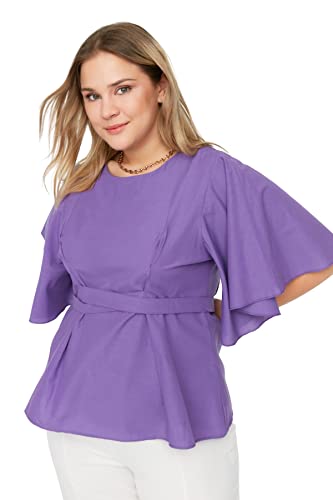 Trendyol Kobieta Regularny Standard Crew Neck Woven Plus Rozmiar Blouse Koszula Damska, Fioletowy, 42