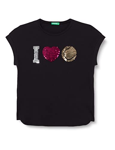 United Colors of Benetton Koszulka dziewczęca z krótkim rękawem, Nero 100, XL