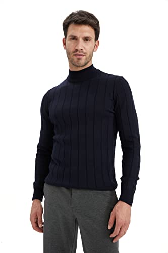 DeFacto Męski sweter z dzianiny z długim rękawem, okrągły dekolt, slim fit dla mężczyzn, topy (granatowy, XXL), grantowy, XXL