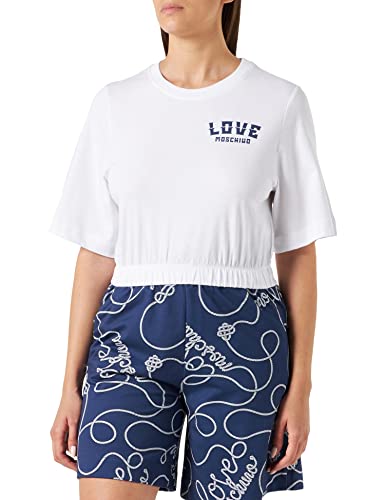 Love Moschino Women's Cropped top T-Shirt, Optical White, 38, optical white, 38