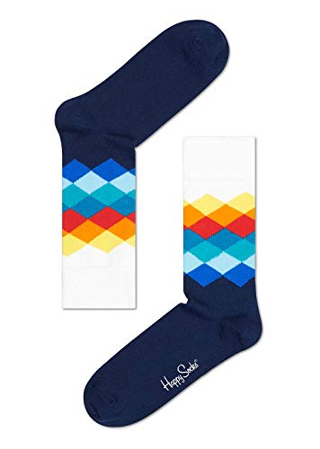 Happy Socks Faded Diamond, kolorowe i zabawne, Skarpety dla kobiet i mężczyzn, Niebieski-Pomarańczowy-Czerwony-Turkus-Biały-Żółty (36-40)