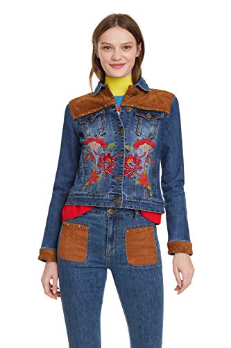 Desigual Damska kurtka dżinsowa West z kwiatami, Niebieski, 36