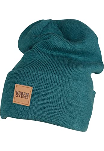 Urban Classics Czapka z dzianiny unisex dla mężczyzn i kobiet, skórzana naszywka Long Beanie z naszywką z logo z przodu, dostępna w wielu kolorach, Jasper., jeden rozmiar