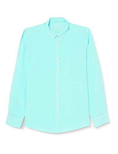 Hackett London Męska koszula barwiona lniana B, Miętowy, S