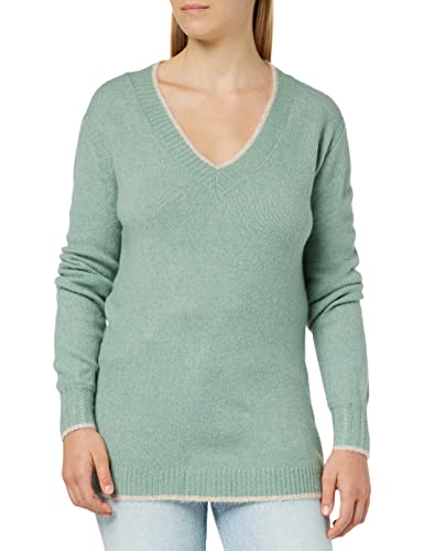 Springfield Damski sweter z dekoltem w serek polo, zielony, M, ZIELONY, M