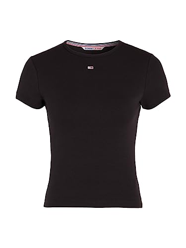 Tommy Jeans Tjw BBY Essential Rib Ss S/S dzianinowe topy, Czarny, XS