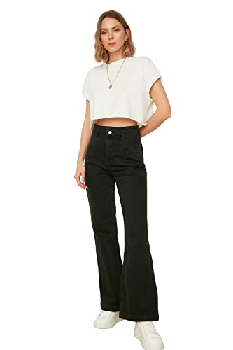 Trendyol Black Stitch Detailed Super High Well Szeroki nogawka Jeansy damskie, czarny, 42
