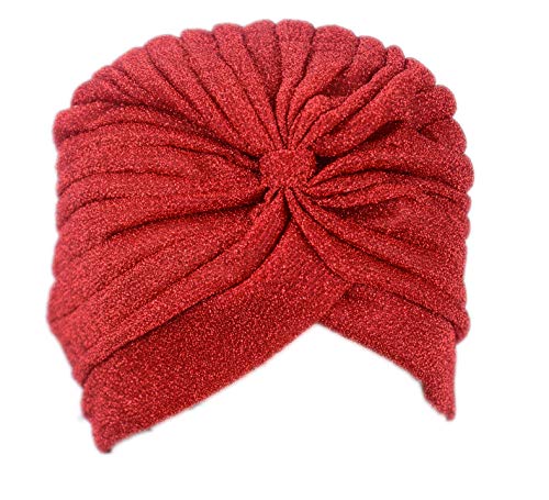 Shimmer Stretch turban czapka beanie opaska na głowę akcesoria do włosów czapka hidżab zwykły brokat, Czerwony, rozmiar uniwersalny