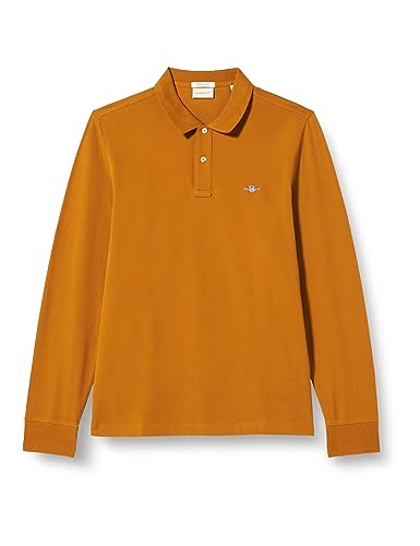 GANT Męska koszulka polo REG Shield LS Pique Rugger, ciepła brązowa, standardowa, ciepły brąz, XL