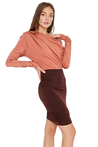 TRENDYOL Damska mini spódnica bodycon z dzianiny, Braun, XL