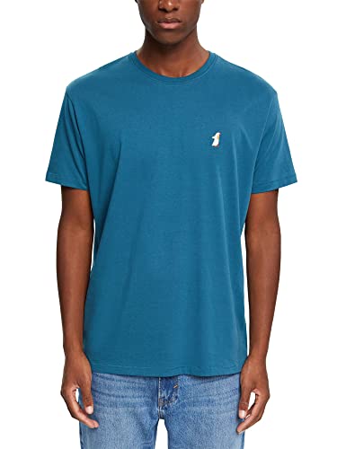 edc by ESPRIT Męski t-shirt 102CC2K306, 460/DARK Turquoise, S, 460/ciemny turquoise, S