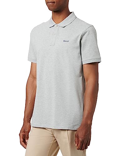 GANT Męska koszulka polo REG Contrast Pique SS Rugger, szary melanż, standardowa, szary melanż, M