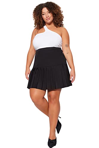 Trendyol Damska spódnica o regularnym kroju o regularnym kroju z tkaniny plus size, czarna, 46, Czarny, 44