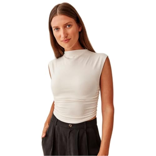 Clotth Damska koszulka typu bottom, okrągły dekolt, wąski krój, bez rękawów, wąska, krótka kamizelka, biały, L