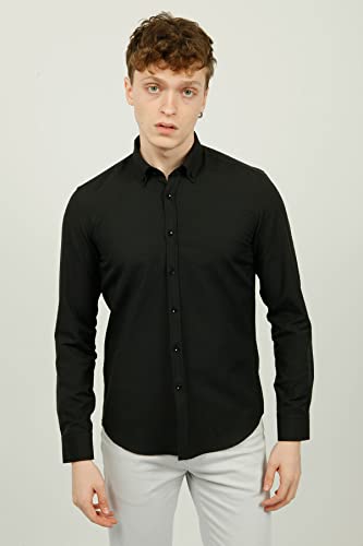 Bonamaison Męska koszula z długim rękawem, krój slim fit, kolor czarny, standardowa
