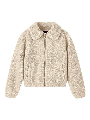 NAME IT Dziewczęca kurtka NKFMAKOA Teddy Jacket PB, Moonbeam, 164, Moonbeam, 164 cm