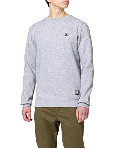 STARTER BLACK LABEL Bluza męska Essential Crewneck sweter z wyszywanym logo, okrągły dekolt, z wysokiej jakości logo, rozmiar S do XXL, szary (Heather Grey), XXL