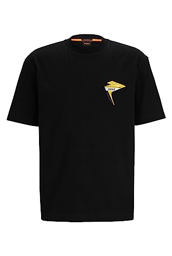 BOSS Męski T-shirt TeeBikerGear z bawełnianego dżerseju z naszywką z logo, w stylu wyścigowym, czarny (Black1), XXL