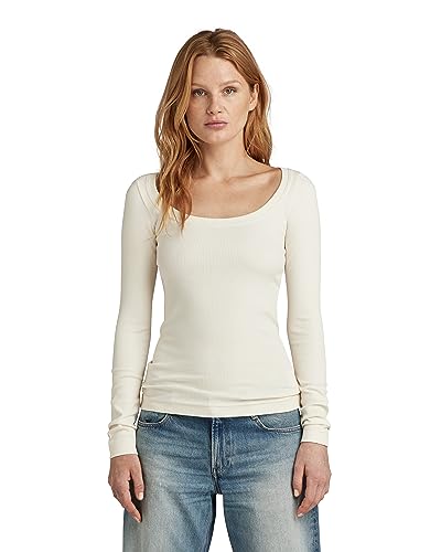 G-STAR RAW Damski Slim Rib Scoop T Ls Wmn Tops, beżowy (Eggnog D23786-d493-g076), M