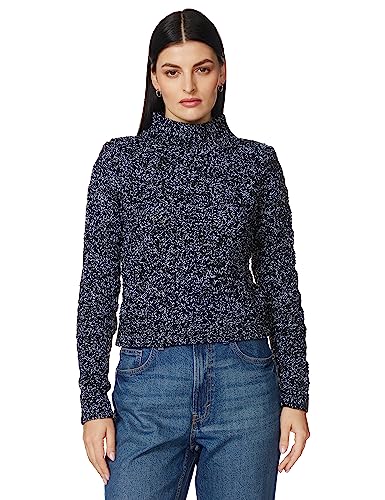 Trendyol Damski sweter sylwestrowy glam regularny podstawowy stójka dzianina sweter, Czarny, L