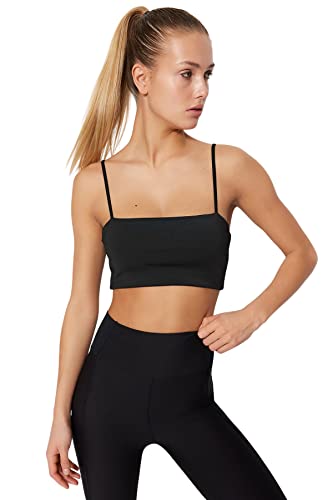 Trendyol FeMan Crop Square Collar Knit biustonosz sportowy, czarny, M, Czarny, M