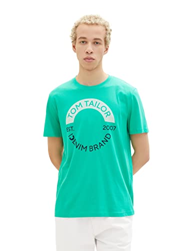 TOM TAILOR Denim T-shirt męski z nadrukiem, 31040 - Fresh Peppermint, S
