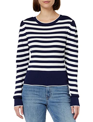 ONLY Damski sweter podkreślający sylwetkę bufiaste rękawy, Morski niebieski/paski: Small Cloud Dancer, 3XL