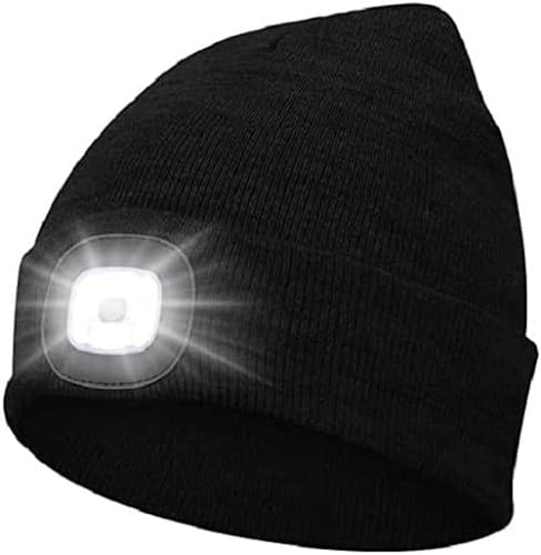 Little Hand Unisex LED Bonnet Lampe Frontale Lumière Tricoté Chapeau Hiver czapka beanie, czapka, czarna, Czarny