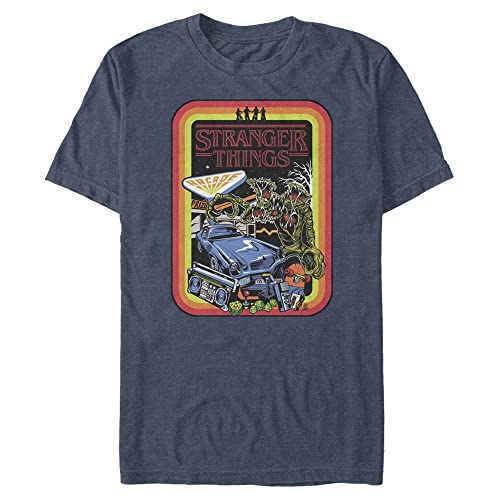 Stranger Things Męski T-shirt Retro Mash Short Sleeve w stylu vintage, Heather Navy, 3XL, granatowy w stylu vintage, 3XL
