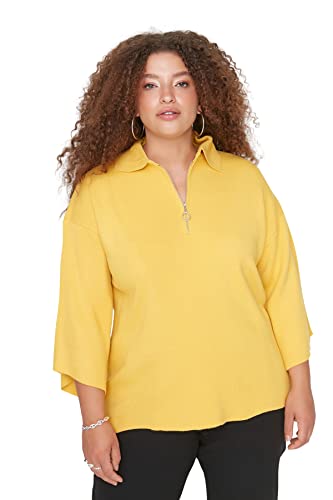 Trendyol Damski sweter z dzianiny plus size Regular Shift Polo Neck Plus Size, Musztarda, 3XL