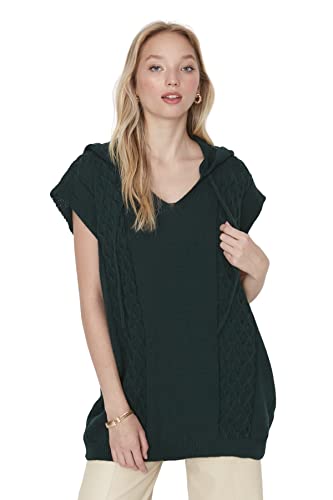 TRENDYOL Damska kamizelka z dekoltem w kształcie litery V, jednokolorowa, regularna, dziergana Sweater, Emerald Green, L, szmaragdowy (Emerald Green), L