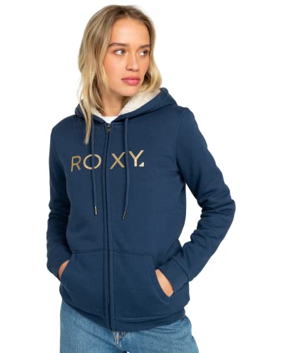 Roxy Damska bluza z kapturem z podszewką Sherpa i zamkiem błyskawicznym, indygo (Mood Indigo), XL