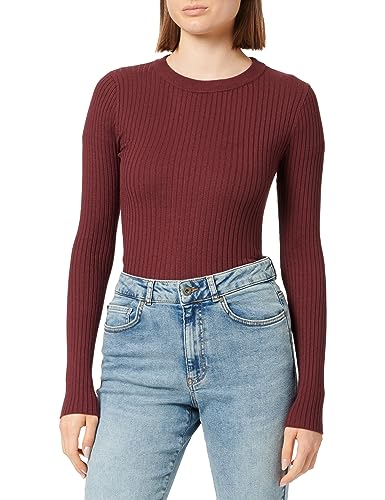 Noisy may Damski sweter z dzianiny z długim rękawem, burgundowy, XS
