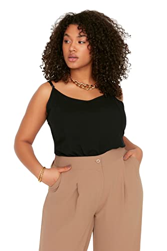 Trendyol Damska bluzka plus size dopasowana standardowa z okrągłym dekoltem tkana bluzka plus size, Czarny, 68-More