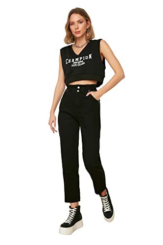 Trendyol Black Detailed High Talie Jeansy Damskie, czarny, 40