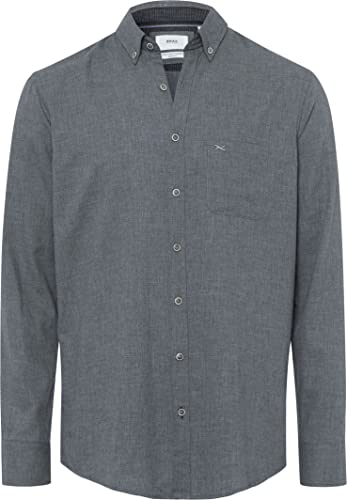 BRAX Męska koszula w stylu Daniel U Light Flanell Uni prosta koszula flanelowa koszula z kołnierzem button-down, Coal, L