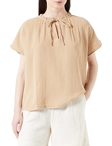 Vila Damski top z krótkimi rękawami Tie Neck, savannah tan, 34