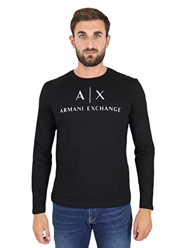 ARMANI EXCHANGE A| x Koszulka Z Długim Rękawem Okrągły Dekolt Koszulka Męska, Czarny, S