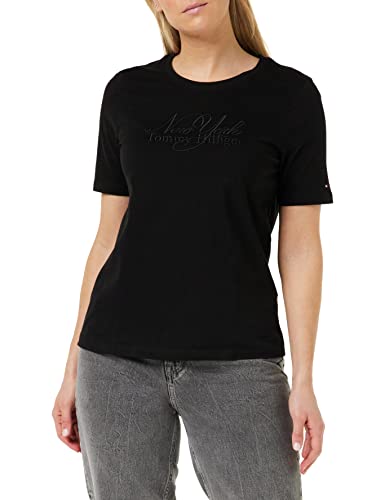 Tommy Hilfiger Damskie REG Brushed CTN NY C-NK SS S/S dzianinowe topy, czarne, XXL