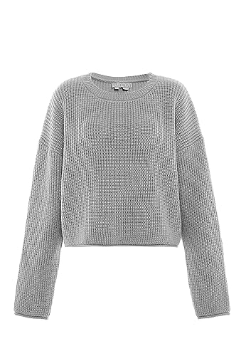 Libbi Damski sweter z okrągłym dekoltem, luźny sweter akryl jasnoszary melanż, rozmiar XL/XXL, jasnoszary melanż, XL