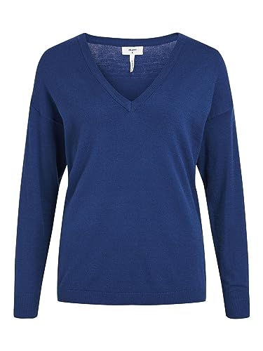 Object Damski sweter z dzianiny, dekolt w serek, estate blue, XL