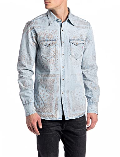 Replay Koszula męska, 011 Superlight Blue, XXL