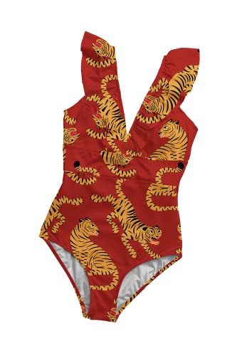 Averie Damski kostium kąpielowy w stylu retro One Piece, czerwony, S